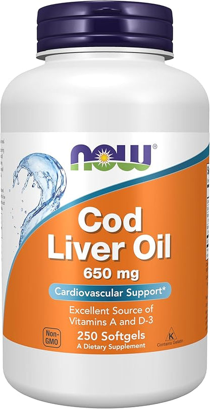 NOW Supplements, Cod Liver Oil 650 D-3, 250 250 Softgels
