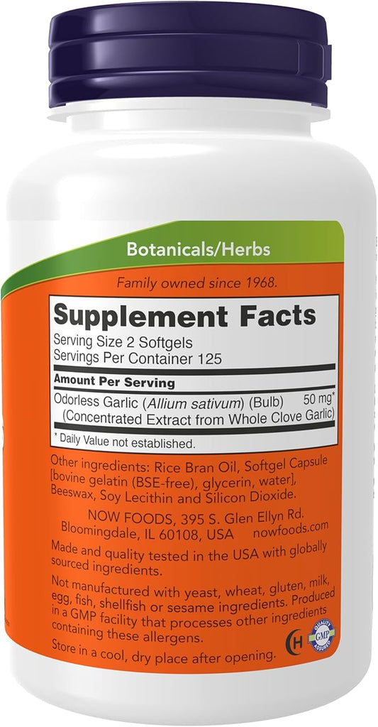 NOW Supplements, Odorless Garlic (Allium sativum), 250 Softgels