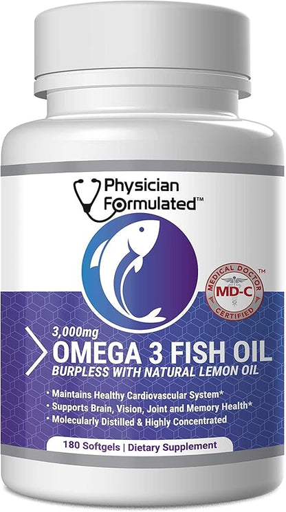 Fish Oil Omega 3 3000mg per Serving 915mg Epa, 630mg Dha, 2000mg Total 3 6 6 9 9 XL 180 Capsules