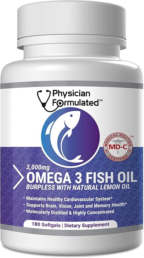 Fish Oil Omega 3 3000mg per Serving 915mg Epa, 630mg Dha, 2000mg Total 3 6 6 9 9 XL 180 Capsules