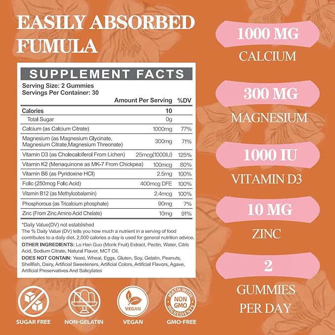 Calcium Magnesium Zinc Supplement Gummies D3 K2 K2 & 1000mg Calcium
