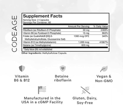 Codeage Methylfolate B Complex Supplements 5 MTHF, 1000mcg Methylated B12, Riboflavin, B6, Methylation 2 Months 120 Capsules