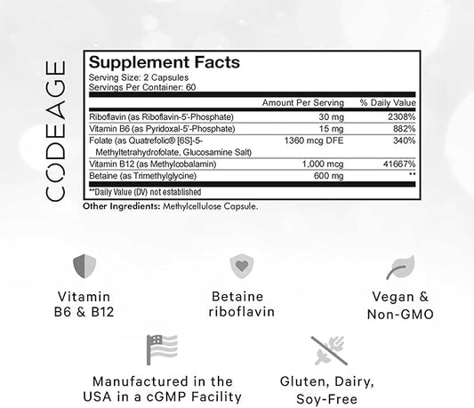 Codeage Methylfolate B Complex Supplements 5 MTHF, 1000mcg Methylated B12, Riboflavin, B6, Methylation 2 Months 120 Capsules