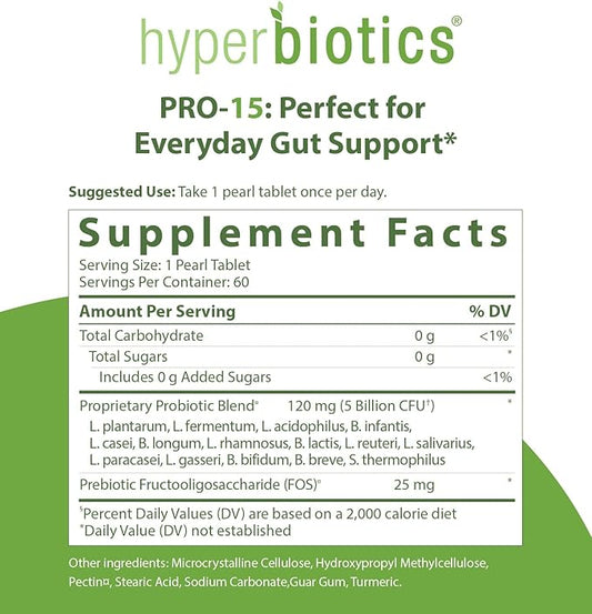 Hyperbiotics Pro 15 Vegan Probiotic Supplement 15 Diverse 60 Count