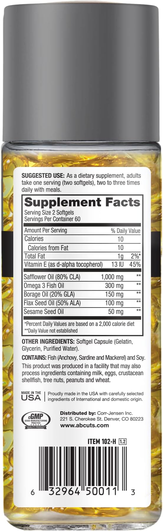 CLA Belly Fat Formula 120 Easy-to-Swallow 3 Fish