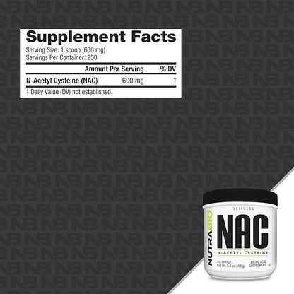 NutraBio N-Acetyl Cysteine Supplement (NAC) 150 Grams 600mg Serving