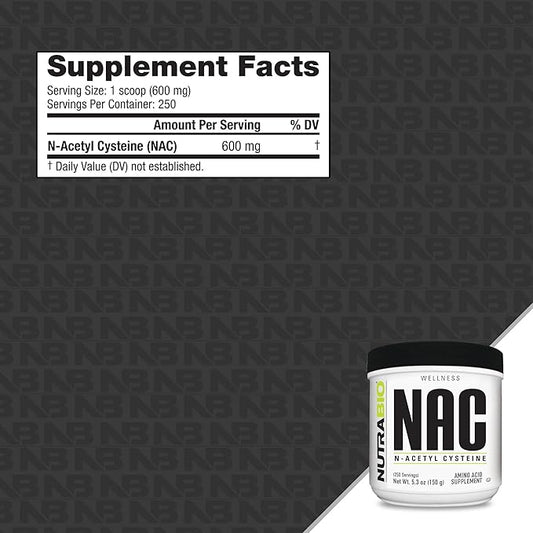 NutraBio N-Acetyl Cysteine Supplement (NAC) 150 Grams 600mg Serving
