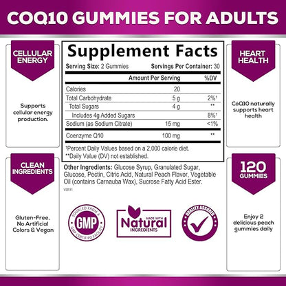 CoQ10 100mg Gummies Q10 Supplement, CoQ10 Gummies Q10 Gummy 60 Count Q10 Vitamins