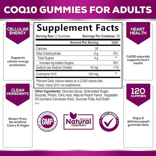CoQ10 100mg Gummies Q10 Supplement, CoQ10 Gummies Q10 Gummy 60 Count Q10 Vitamins