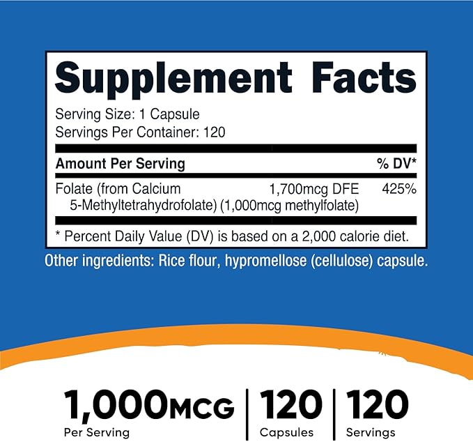 Nutricost Methylfolate 1000mcg, 120 Vegetarian Capsules