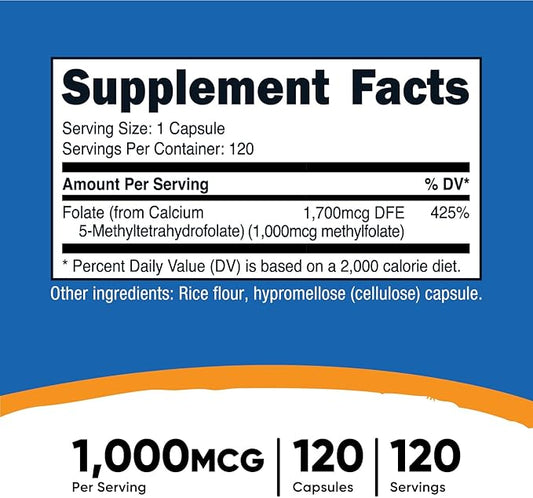 Nutricost Methylfolate 1000mcg, 120 Vegetarian Capsules