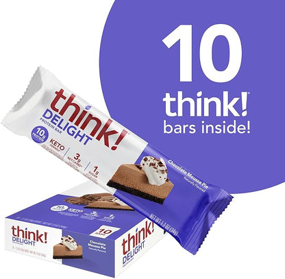 think! Delight, Keto Protein Bars, Healthy Low Carb, Gluten Free Snack - Chocolate Mousse Pie, 10 Count (Packaging May Vary) (Pack of 2)
