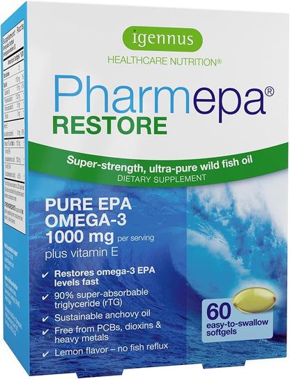 Pharmepa Restore, 1000mg Pure EPA Fish Omega-3, Triple 1-Month Supply, 60 Softgels