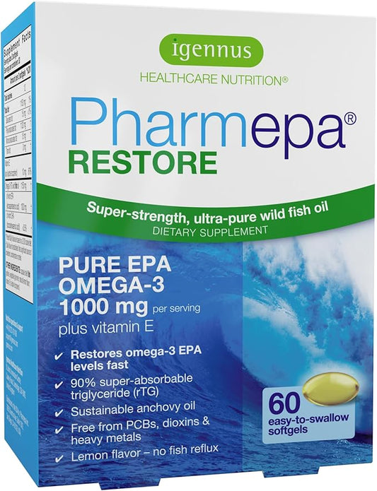 Pharmepa Restore, 1000mg Pure EPA Fish Omega-3, Triple 1-Month Supply, 60 Softgels