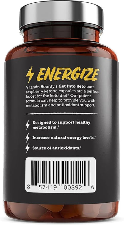 Vitamin Bounty Get Into Keto Pills - Premium Raspberry Ketones, Promotes Ketosis for Women and Men, Supports Keto Diet, Green Tea, Boosts Energy, Non-GMO - 60 Capsules