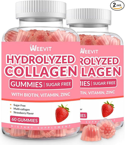 Sugar Free Collagen Gummies for Women, 2000mg Protein 5000mcg Biotin B12, Hydrolyzed
