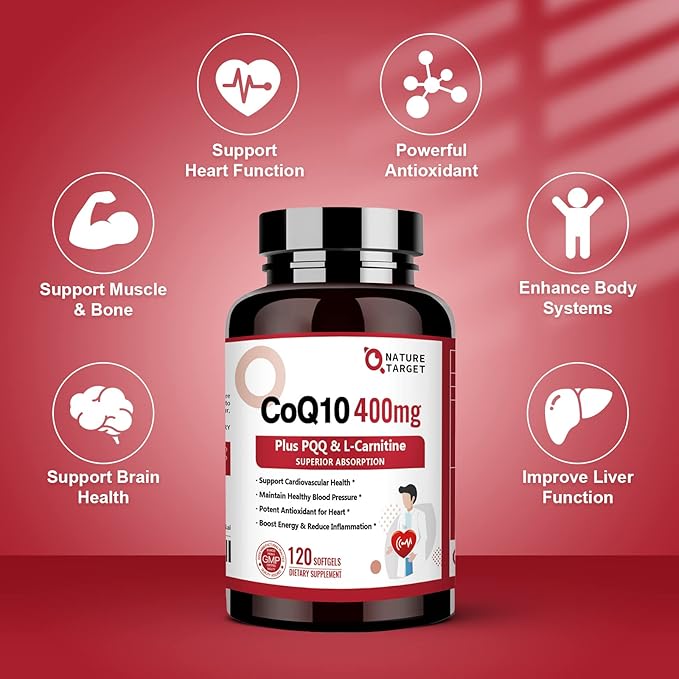 NATURE TARGET CoQ10-400mg with PQQ, Omega-3s Coenzyme-Q10 with 120 Servings