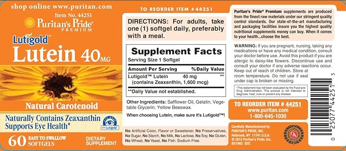 Puritan's Pride Lutein 40 Mg 60 Ct,