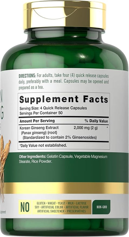 Carlyle Korean Ginseng Extract Capsules 2000 mg 200 Capsules