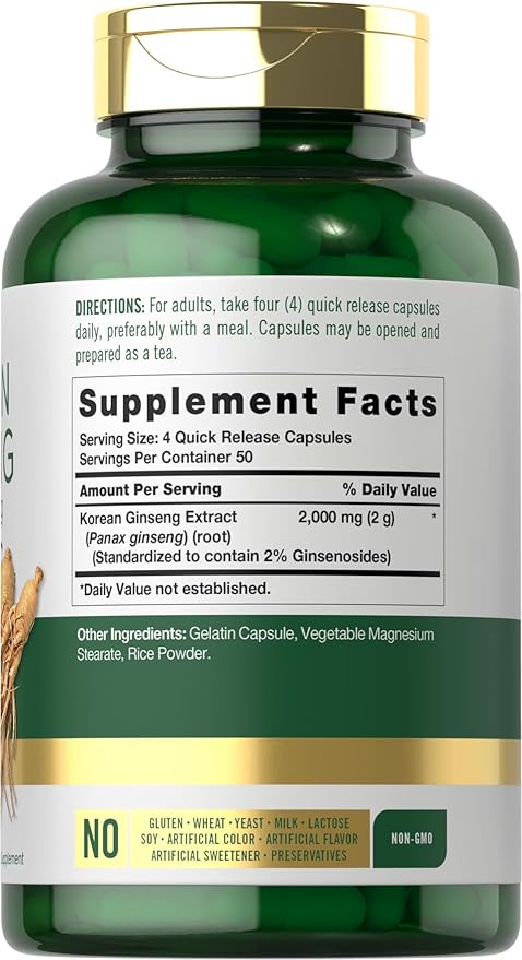 Carlyle Korean Ginseng Extract Capsules 2000 mg 200 Capsules