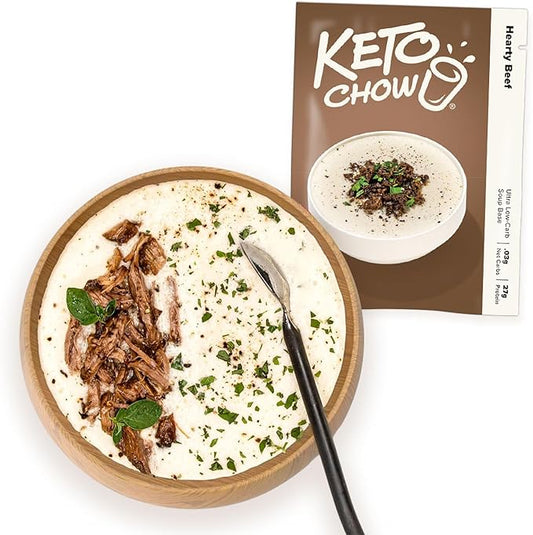 Keto Chow Hearty Beef - Keto Meal Replacement Soup Powder - Nutritionally Complete - Low Carb - Delicious Easy Meal Substitute - Protein Rich You Choose The Fat - Single Meal Sample