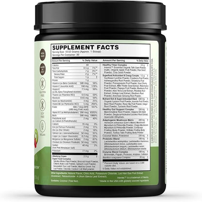 TERRA ORIGIN Healthy Greens Powder, Superfoods, Probiotics, Enzymes, Immune & Digestive Support, Energy & Wellness Boost, Gut Health, 30 Servings (1-Pack, Kiwi Strawberry)