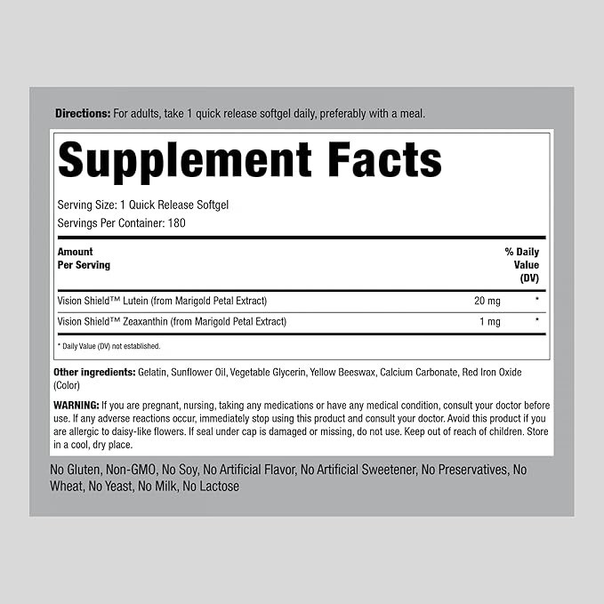 Piping Rock Lutein and Zeaxanthin Supplements 20mg | 180 softgels