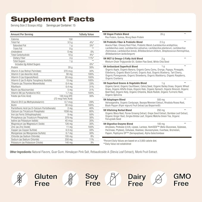 VitaHustle ONE - Superfood Meal Replacement Powder, Plant Based Protein Shake Powder, Vegan. 86 Superfoods, Vitamins, & Minerals, Ashwagandha, Adaptogens. Founded by Kevin Hart. (Chocolate & Vanilla 2-Pack)
