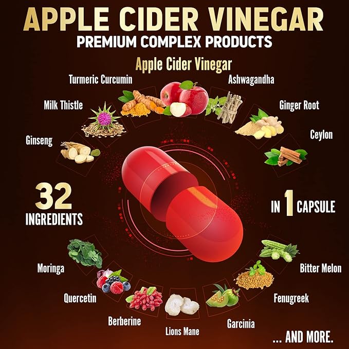Zolotus 32in1 Apple Cider Vinegar Capsules, 15000mg with 180 Capsules