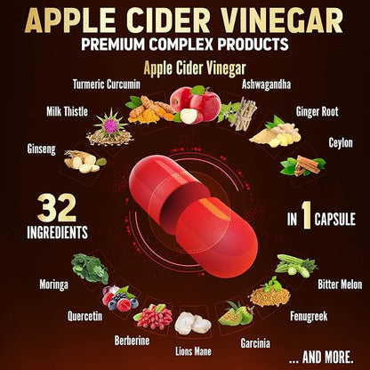 Zolotus 32in1 Apple Cider Vinegar Capsules, 15000mg with 180 Capsules