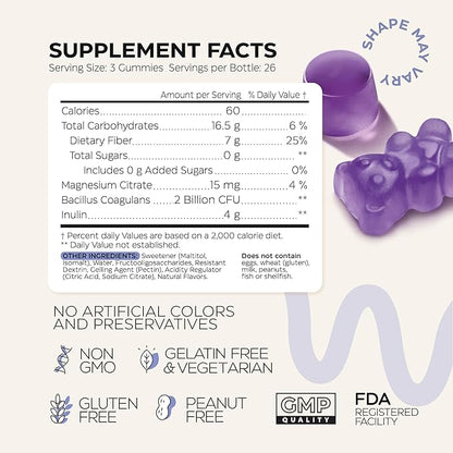 High Prebiotic Fiber Gummies for Women and Men 7G per Serving - Fiber Gummy Supplement for Digestive Support - Fiber Chews with Magnesium Citrate, Inulin, Probiotic - No GMO, Sugar Free - 160 pcs