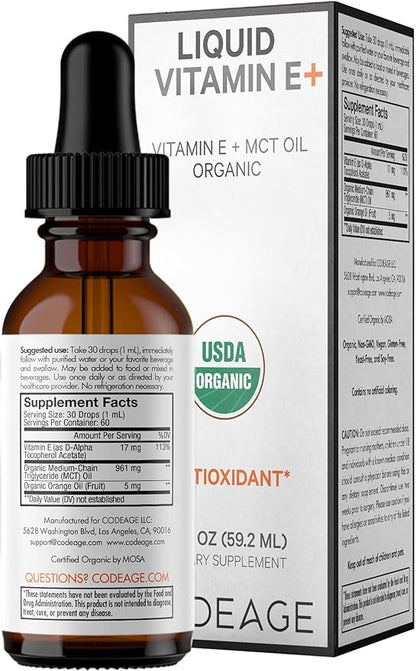 Codeage Liquid Vitamin E+ 2-Month Supply, 2 fl