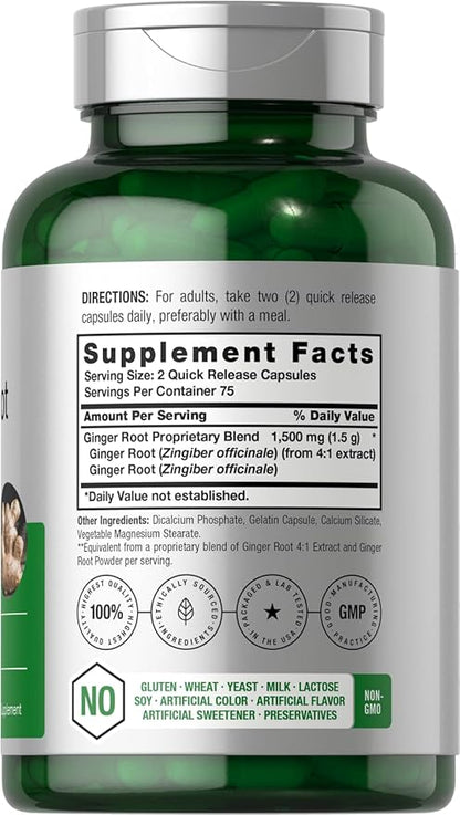 Horbäach Ginger Root Capsules 1500 mg 150 Pills