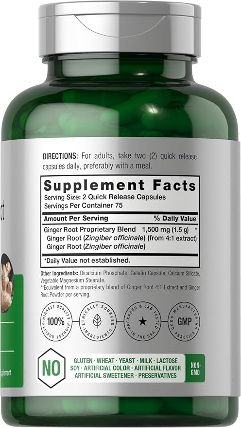 Horbäach Ginger Root Capsules 1500 mg 150 Pills