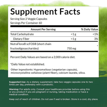 Swanson Prebiotic Capsules - Promotes Friendly Flora Support & Overall Digestive Health - Prebiotic Fiber Promoting Gut Health & Immune Health Support - (120 Veggie Capsules, 750mg Each) 1 Pack