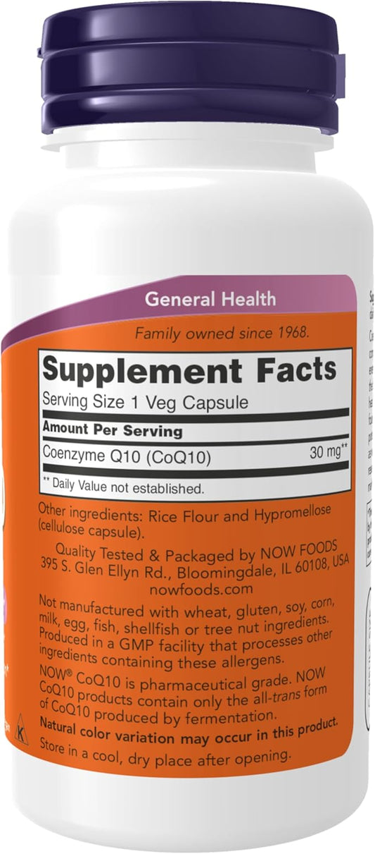 NOW Supplements, CoQ10 30 mg, Pharmaceutical 60 Veg