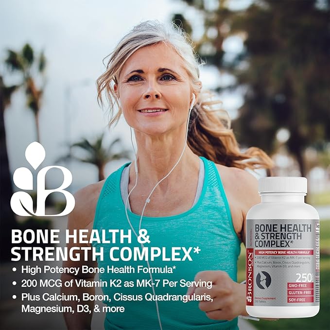 Bronson Bone Health & Strength Complex* 200 MCG K2 as MK7, Plus D3, and 60 Tablets