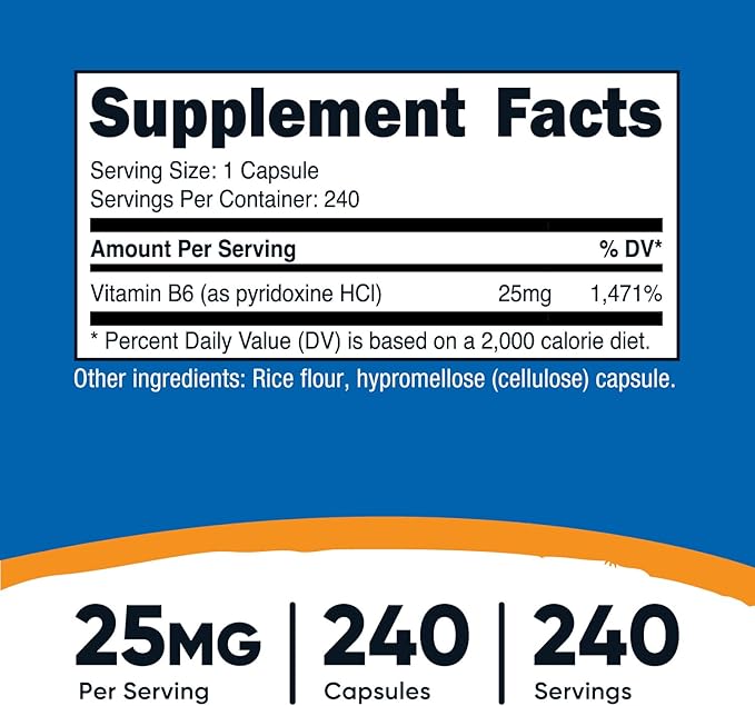 Nutricost Vitamin B6 (Pyridoxine HCl) 25mg, 240 Capsules
