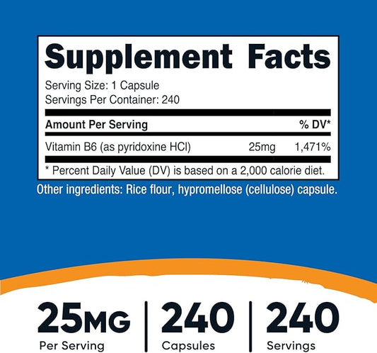 Nutricost Vitamin B6 (Pyridoxine HCl) 25mg, 240 Capsules