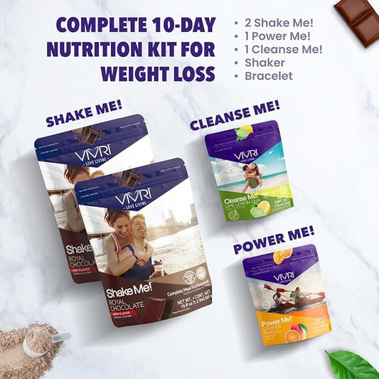 VIVRI 10-Day Challenge | Chocolate | Complete Nutrition System for Weight Loss, Full-Body Health & Energy | 20 Meals with Premium Triple Protein, Coffee Alternative & Gut Cleanse | With Shaker