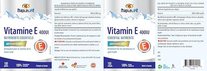 MapleLife Nutrition Vitamin E 400IU 100 softgels