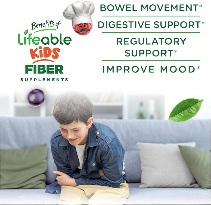 Lifeable Sugar Free Prebiotic Kids Fiber Gummies | 4g Fiber for Kids | Great Tasting Vegetarian Fiber Supplements for Kids | for Digestive Health | Fiber Gummies for Kids | 90 Probiotics Gummies