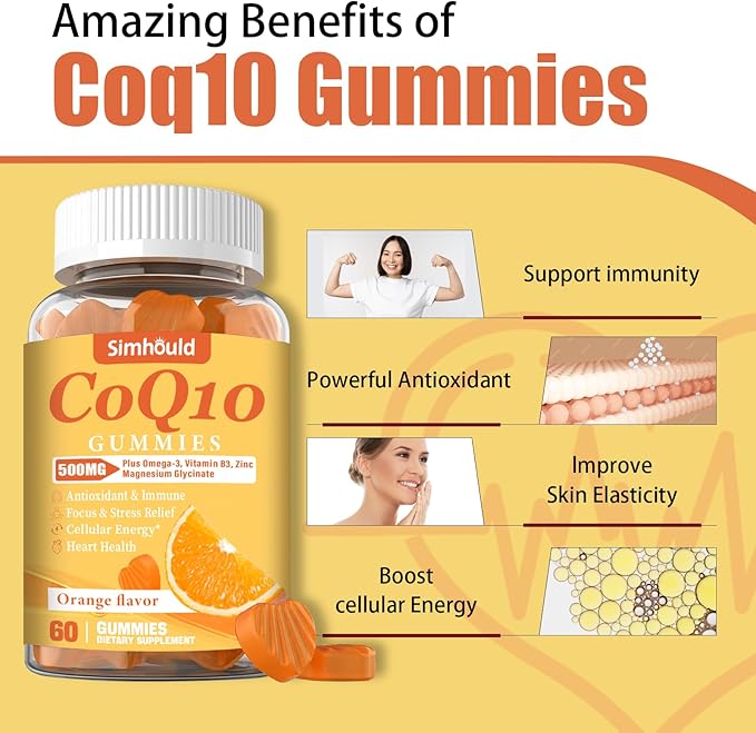 1 Pack CoQ10 500MG Gummies Omega-3, Magnesium, B3 & 3X Better Q10 Supplements 60 Counts