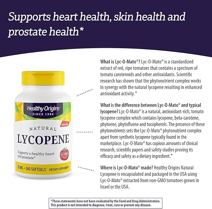 Healthy Origins Lycopene (Natural), 15 mg 180 Softgels