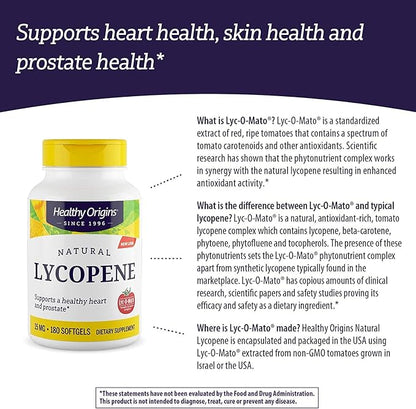 Healthy Origins Lycopene (Natural), 15 mg 180 Softgels