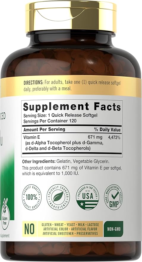 Carlyle Vitamin E Plus Mixed Tocopherols 1000 IU (671mg) | 120 Softgels