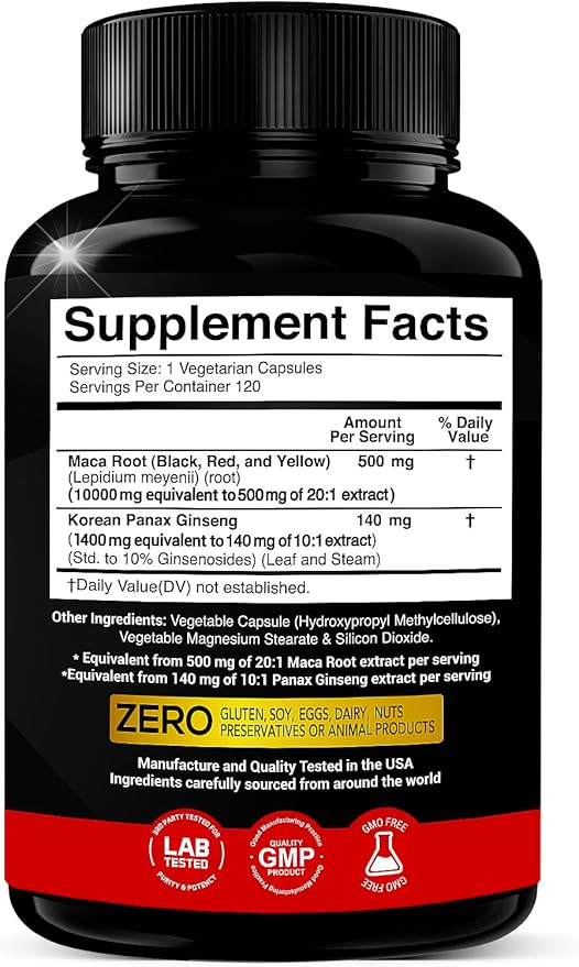 Maca Root Capsules 10,000mg + Korean 1,400mg - 20x Concentrated 10x Concentrated