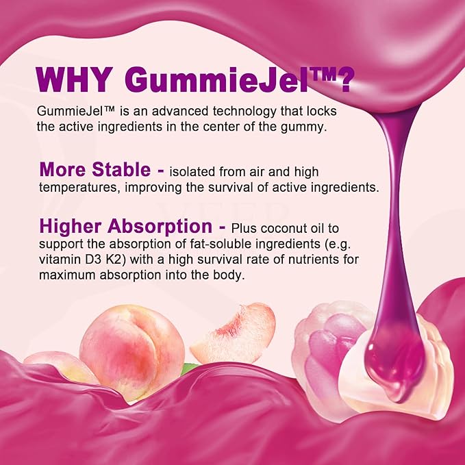 Sugar-Free Calcium Citrate Gummies 1000mg w/Vitamin D3 K2, K2, Magnesium, 60 Count