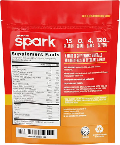 AdvoCare Spark Vitamin & Amino Acid Supplement - Focus & Energy Drink Powder Mix with Vitamin A, B-6, C & E - Also Includes L-Carnitine & L-Tyrosine - Mandarin Orange, 14 Stick Packs