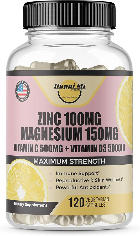Zinc, Zinc 100mg, Magnesium Glycinate 150mg, D3 5000 5000 IU, 500mg Per
